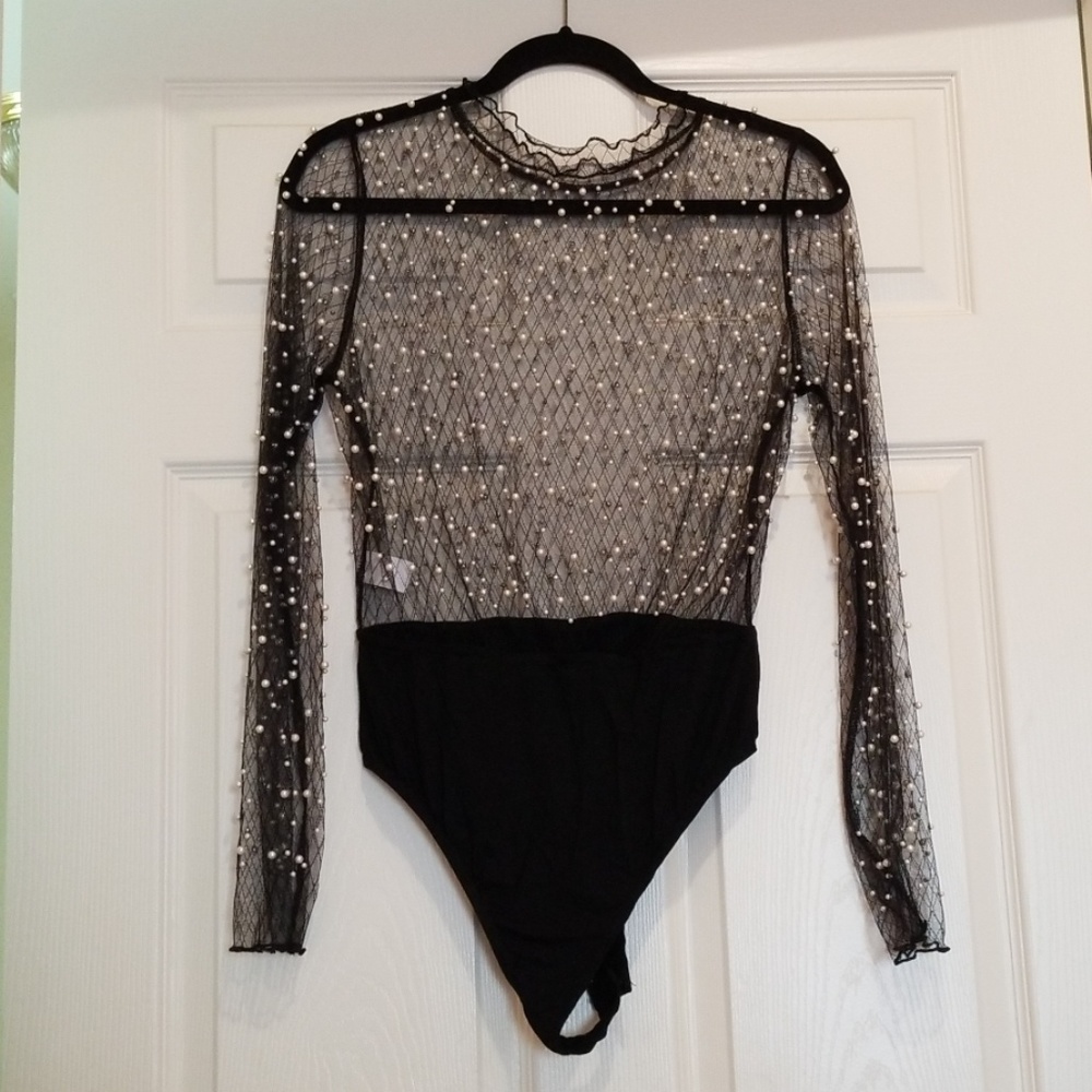 sheer mesh pearl body suit